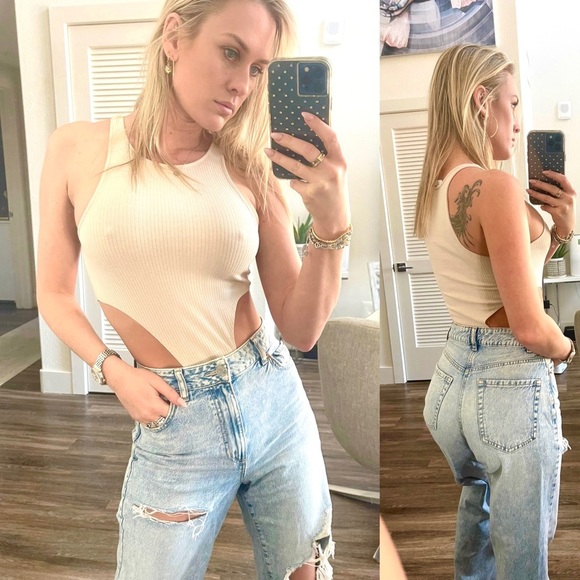 2 Pack! Black and Khaki High leg cut out bodysuits - Picture 2 of 4